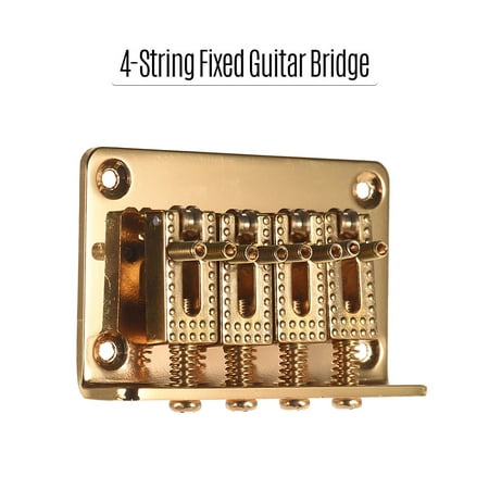 - 4-String Fixed Guitar Bridge Hardtail Bridges Saddles with Screws and Wrench Replacement Parts for Ukulele Cigarbox Electric Guitars Gold