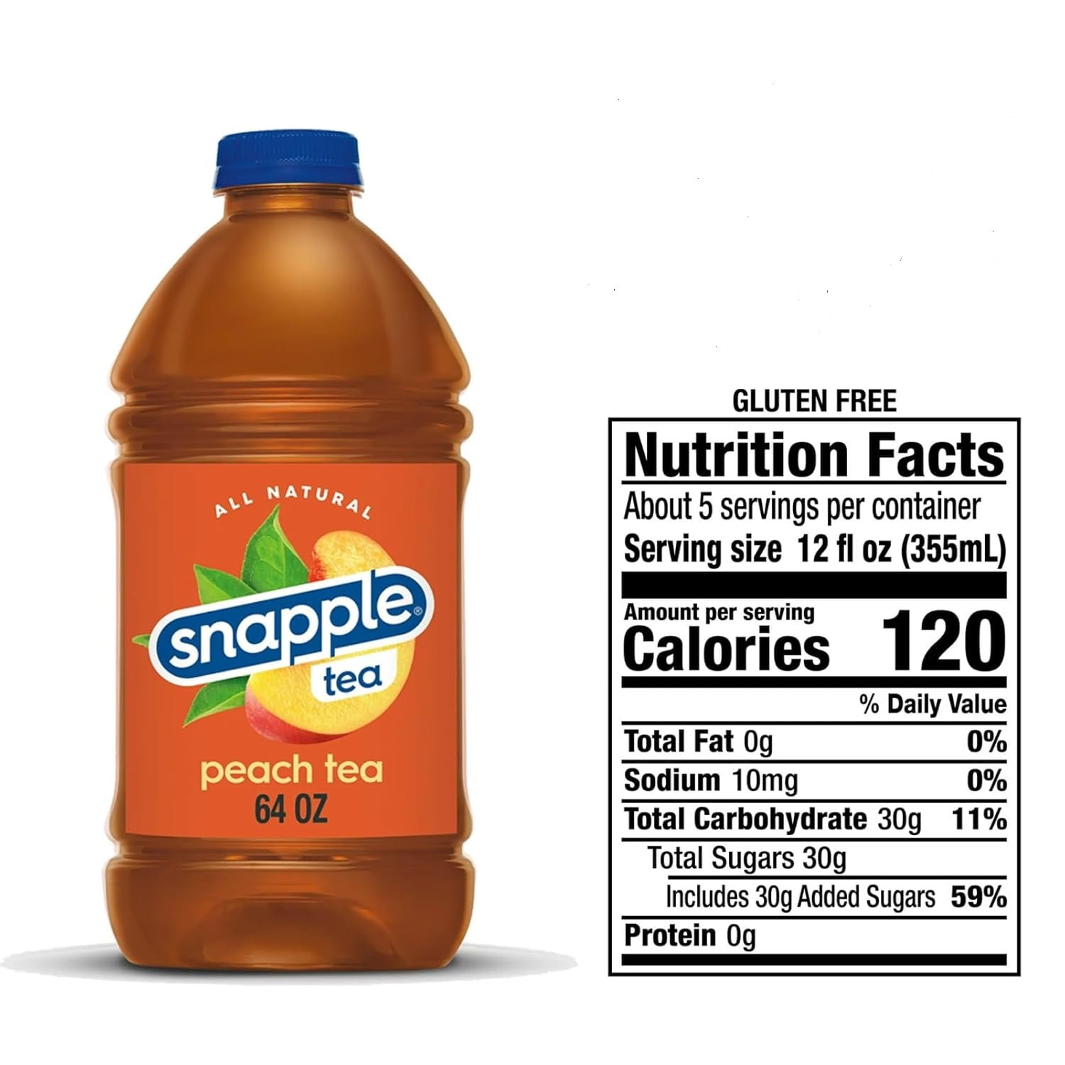Snapple Peach All Natural Juice Drink, Gluten-Free, 4-Pack, 64 fl oz Plastic Bottles