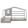 thumbnail image 6 of imerelez Wood House Bed Twin Size, 2 Twin Solid Bed L structure with fence and slatted frame, Gray, 6 of 10