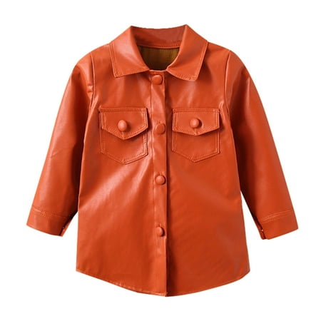 

Zlekejiko Toddler Kids Girls Patchwork Long Sleeve PU Leather Jacket Winter Coats Outer Outfits Clothes