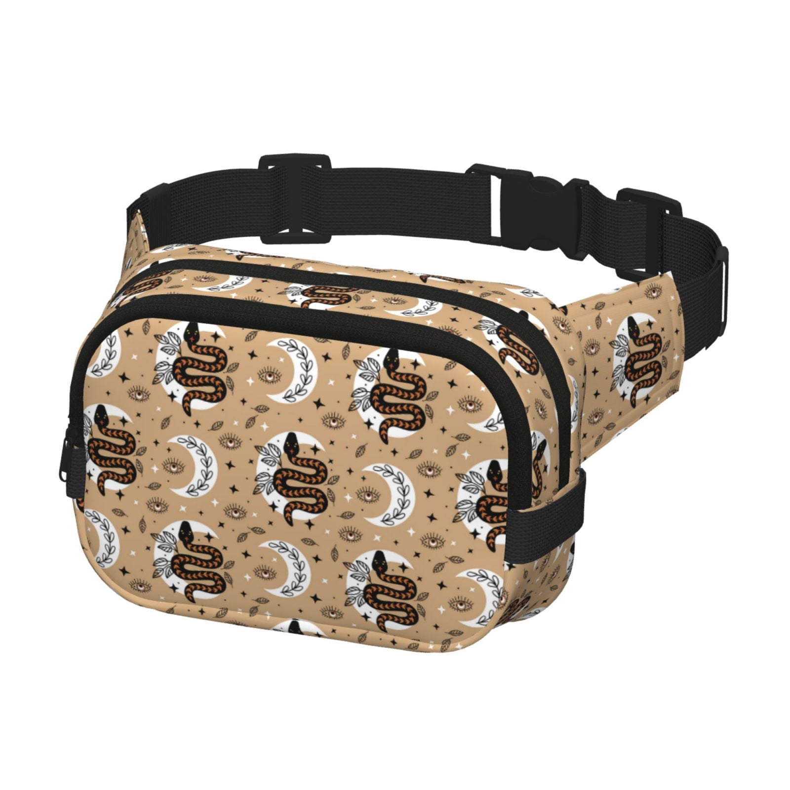 Picia Snake And Flower Print Square Double-Layer Waist Bag Mini Adjustable Waist Belt Bag Exercise Running Travel Hiking