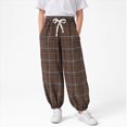 thumbnail image 2 of 2-3T Toddler Boys Girls Plaid Jogger Pants, Kids Drawstring Elastic Waist Retro Lantern Trousers with Side Pockets, Loose Casual Bottoms for 6-24 Months 2T 3T 4T 5T 6T 7T 8T Children,Khaki, 2 of 9