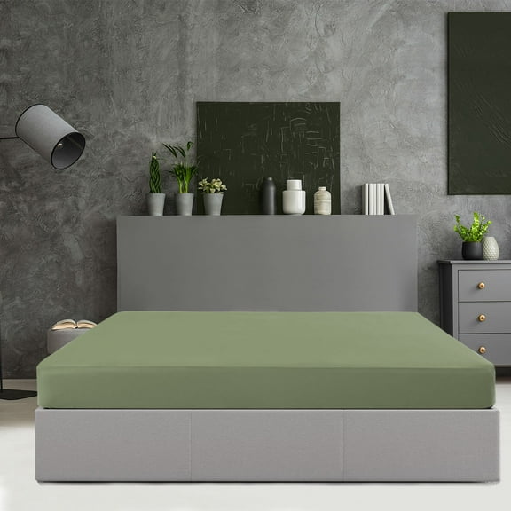 PiccoCasa Brushed Microfiber Fitted Sheet Mattress Protector Wrink Resistant Solid Cover Olive Green Full