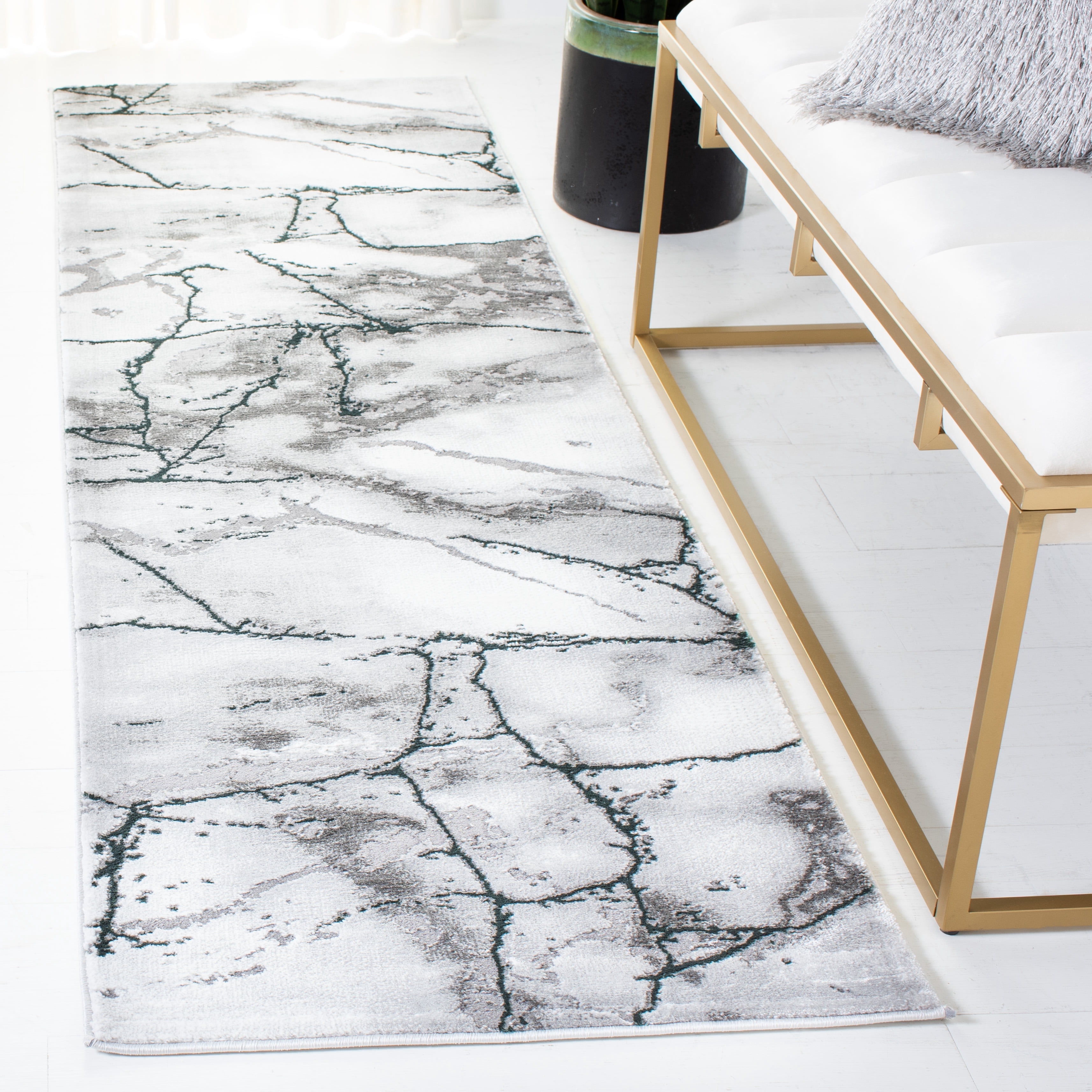 SAFAVIEH Craft Paul Abstract Runner Rug, Grey/Green, 2'3" x 14'