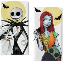 Halloween Jack Kitchen Dish Towels Set of 2, Spooky Sally Skull Ghost Moon Bat Hand Towels Drying Baking Cooking Cloth, Funny Holiday Party Home Kitchen Decor 18 x 26 Inch