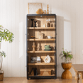 thumbnail image 3 of YINGYING  74.5'' Tall Ash Wood Grain Bookcase with Storage, Display Cabinet with Glass Doors & Adjustable Shelves, Mid-Century Modern Bookshelf Curio Cabinet for Hallways, Livingroom Kitchen,, 3 of 12
