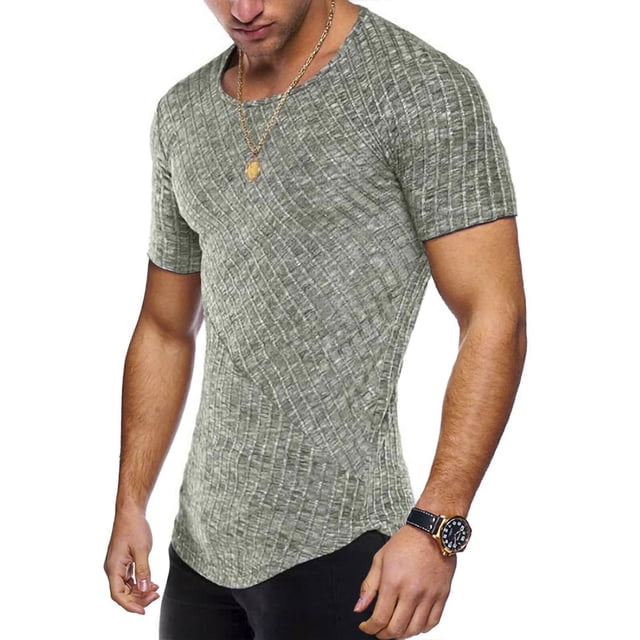 CVLIFE Hombres Slim Fit Casual Camisetas de manga corta Camisas Color sólido Cuello redondo Pullover Tee Blusas Atlético Entrenamiento Gimnasio Camisetas CVLIFE Casual, corte entallado