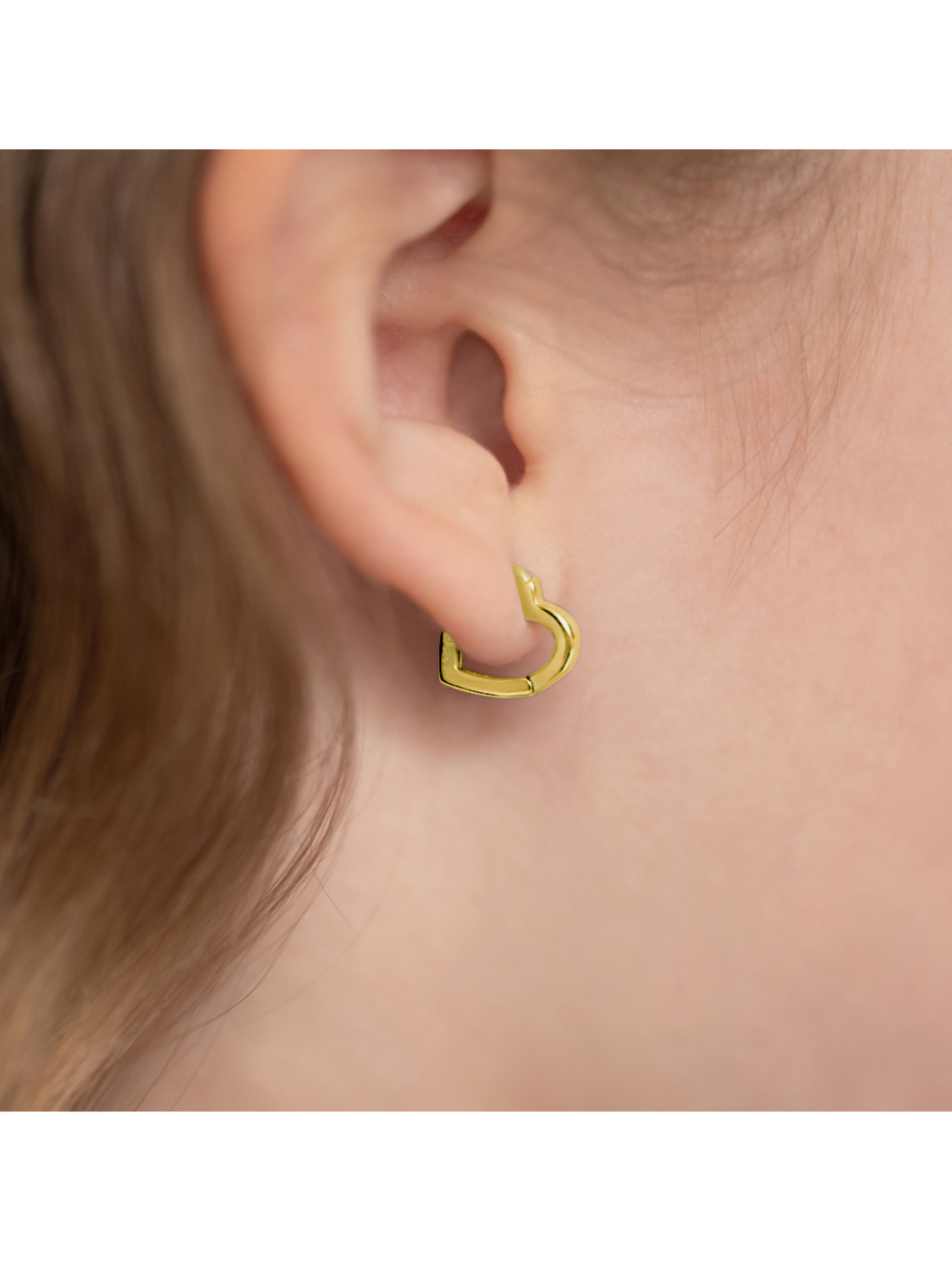 Heart Shaped 8mm Girl Earrings Hoop - Yellow Gold Flashed Sterling Silver