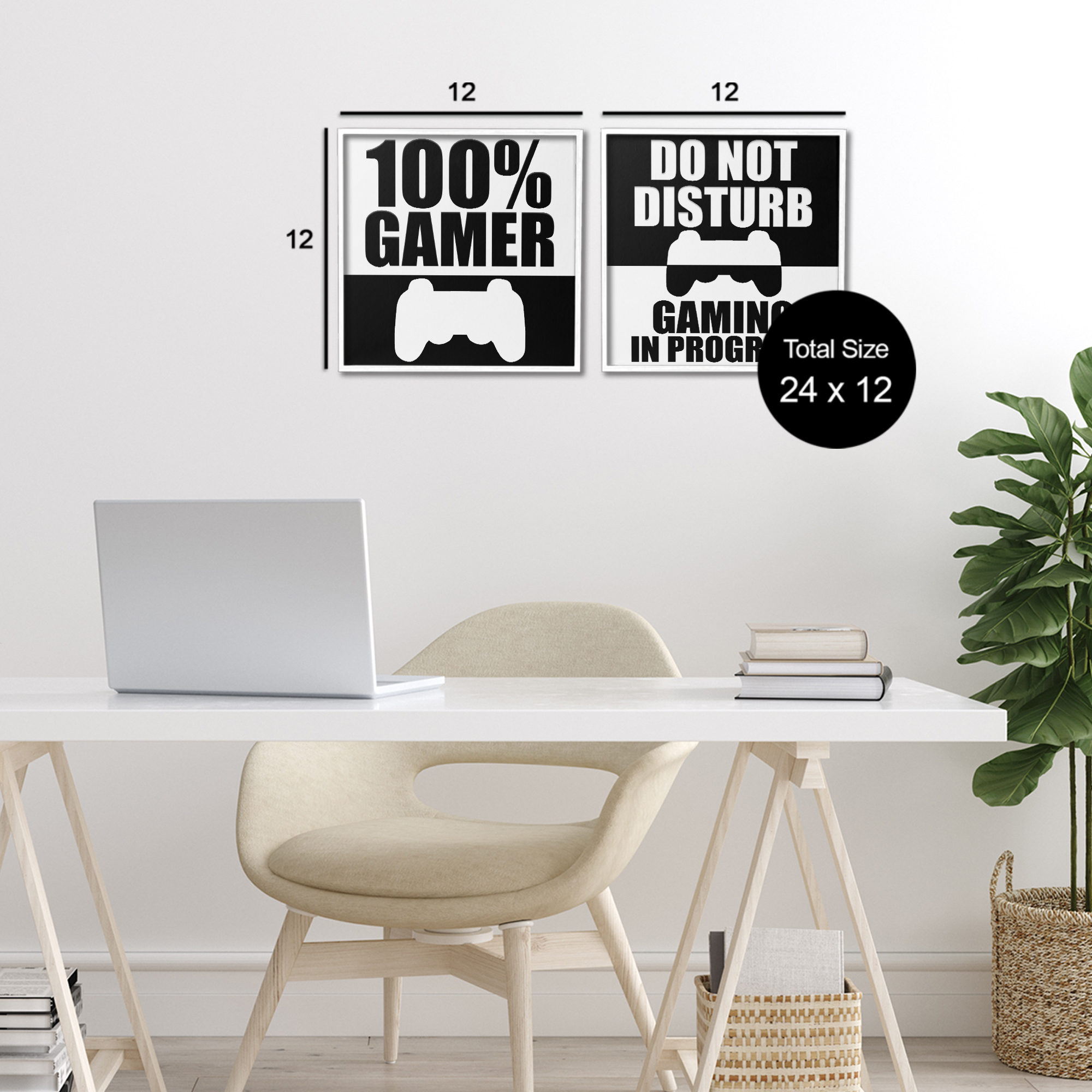 Competitive Gamer Black & White 2 Piece White Framed Giclee Art Set, design by Kim Allen