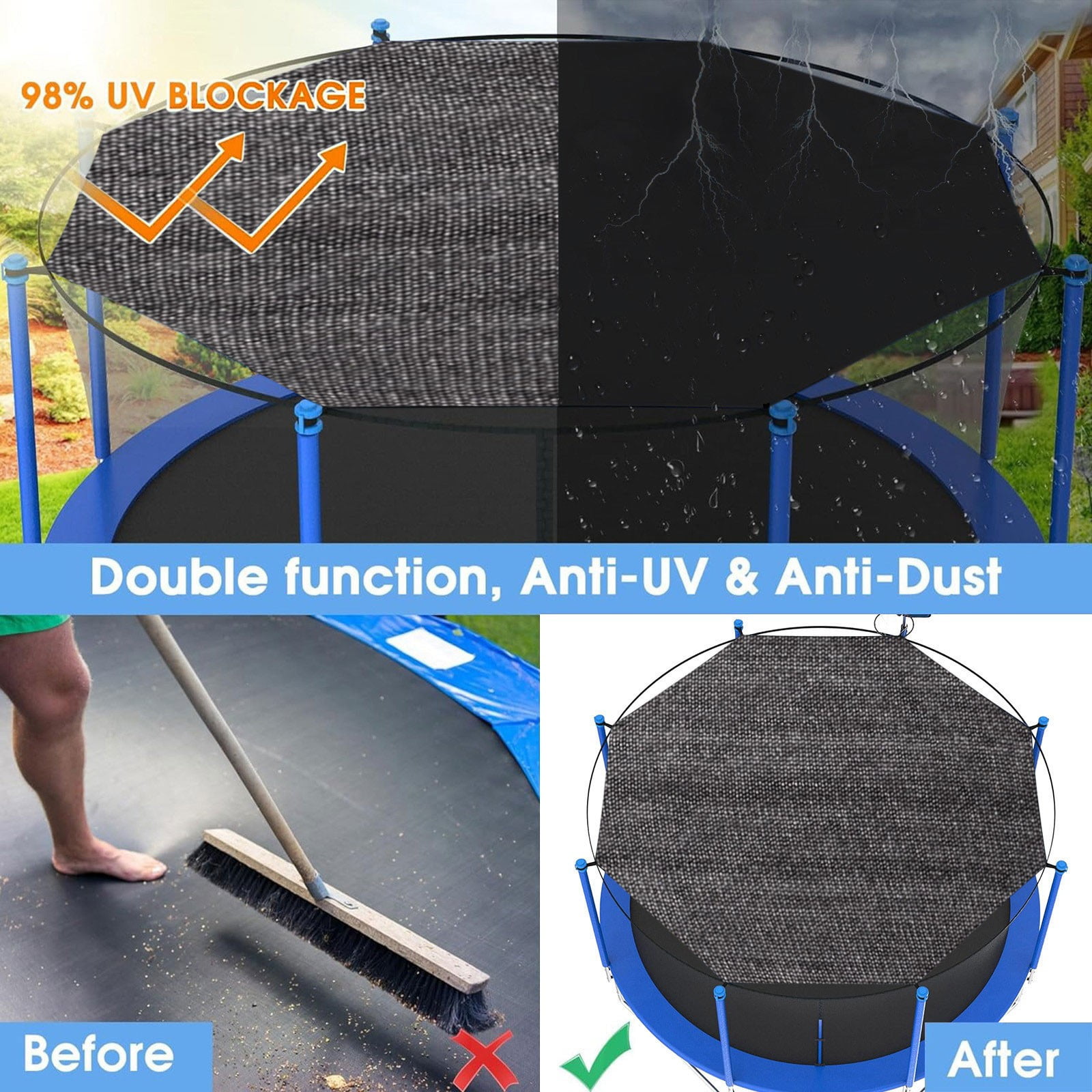 Nkmbld Shade Cloth Trampoline Sun Shade Cover 10ft Sun-Protection Trampolines Antis Trampoline Cover Accessories for Patio Canopy Garden Pergola Greenhouse Car Barn Kennel