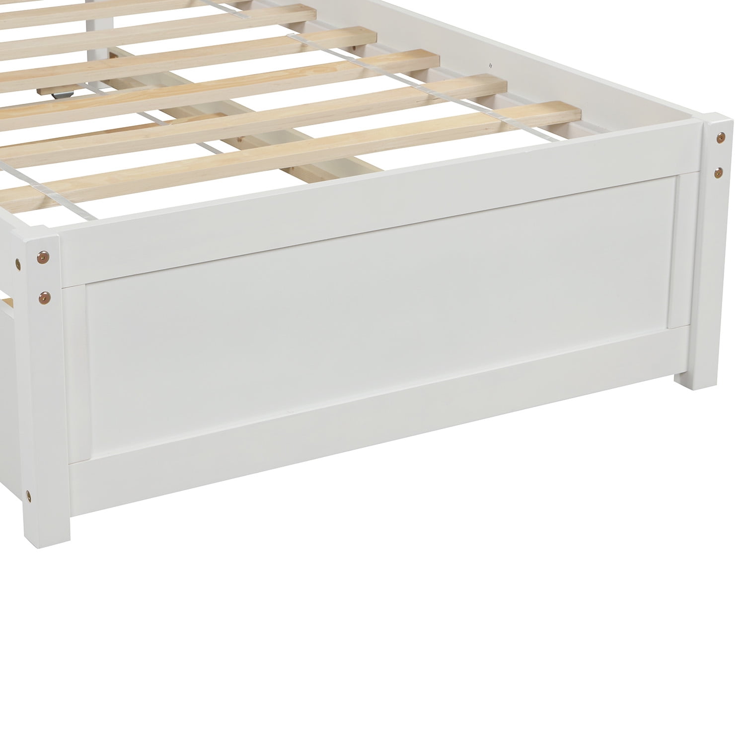 Mintazer Twin Size Platform Bed Frame with Trundle & Curved Slatted Headboard for Kids Teens Adults Bedroom, No Box Spring Needed, White