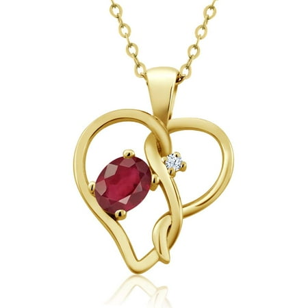 0.66 Ct African Red Ruby White Topaz Yellow Gold Plated Sterling Silver Pendant