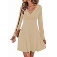 thumbnail image 2 of Womens Fall Long Sleeve Mini Dress Wrap V Neck Flowy Swing A-Line Casual Dressy Business Work Dresses Apricot M, 2 of 8