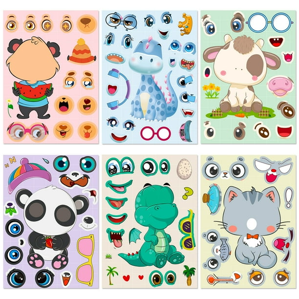 30 piezas de pegatinas para hacer caras para niños, crea tus propios animales, mezcla y combina hojas de pegatinas con safaris, animales marinos y de fantasía, manualidades para niños, regalos de fie