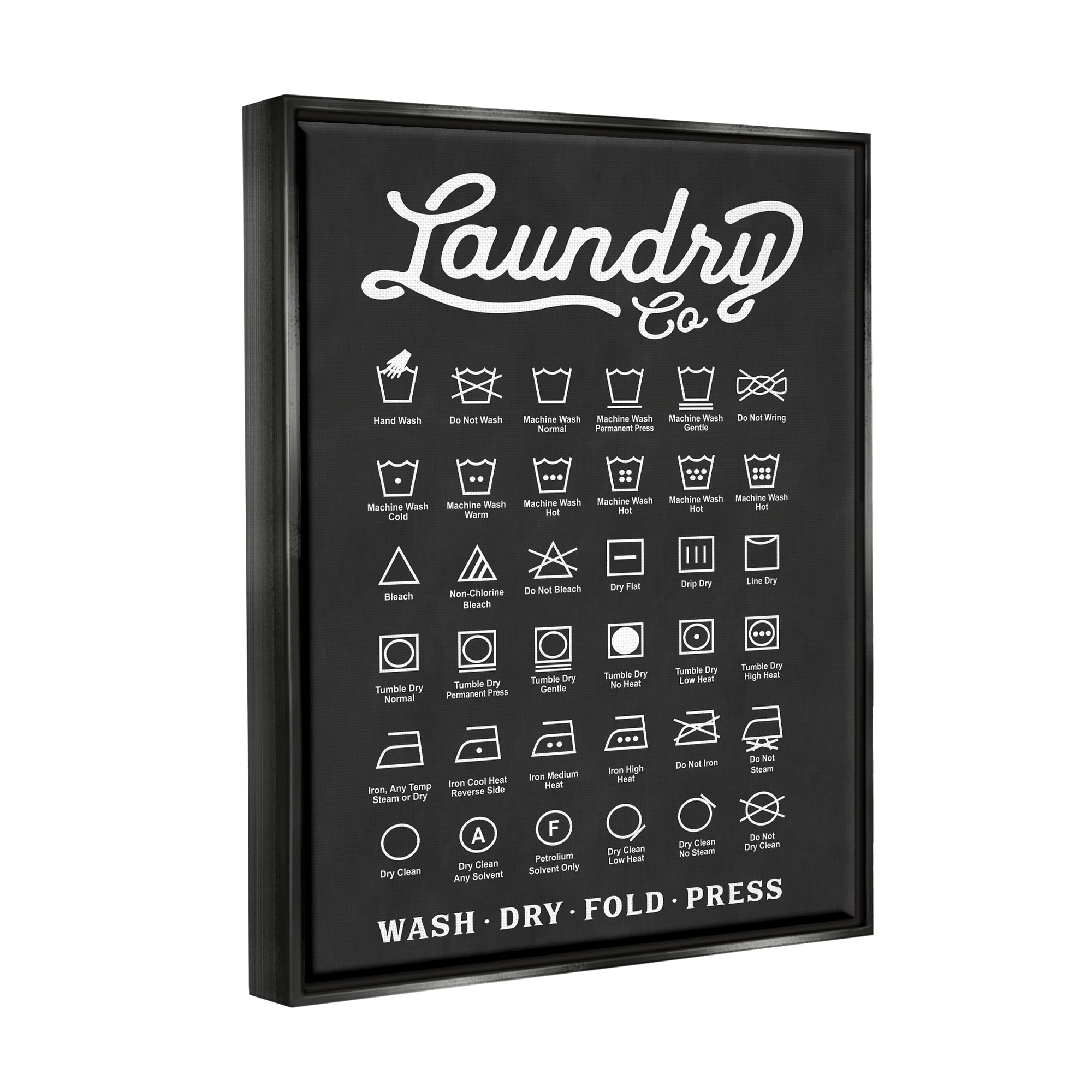 Stupell Industries Laundry Business Symbols Chart Simple Shapes Jet Black Framed Floating Canvas Wall Art, 24x30, by Lettered and Lined