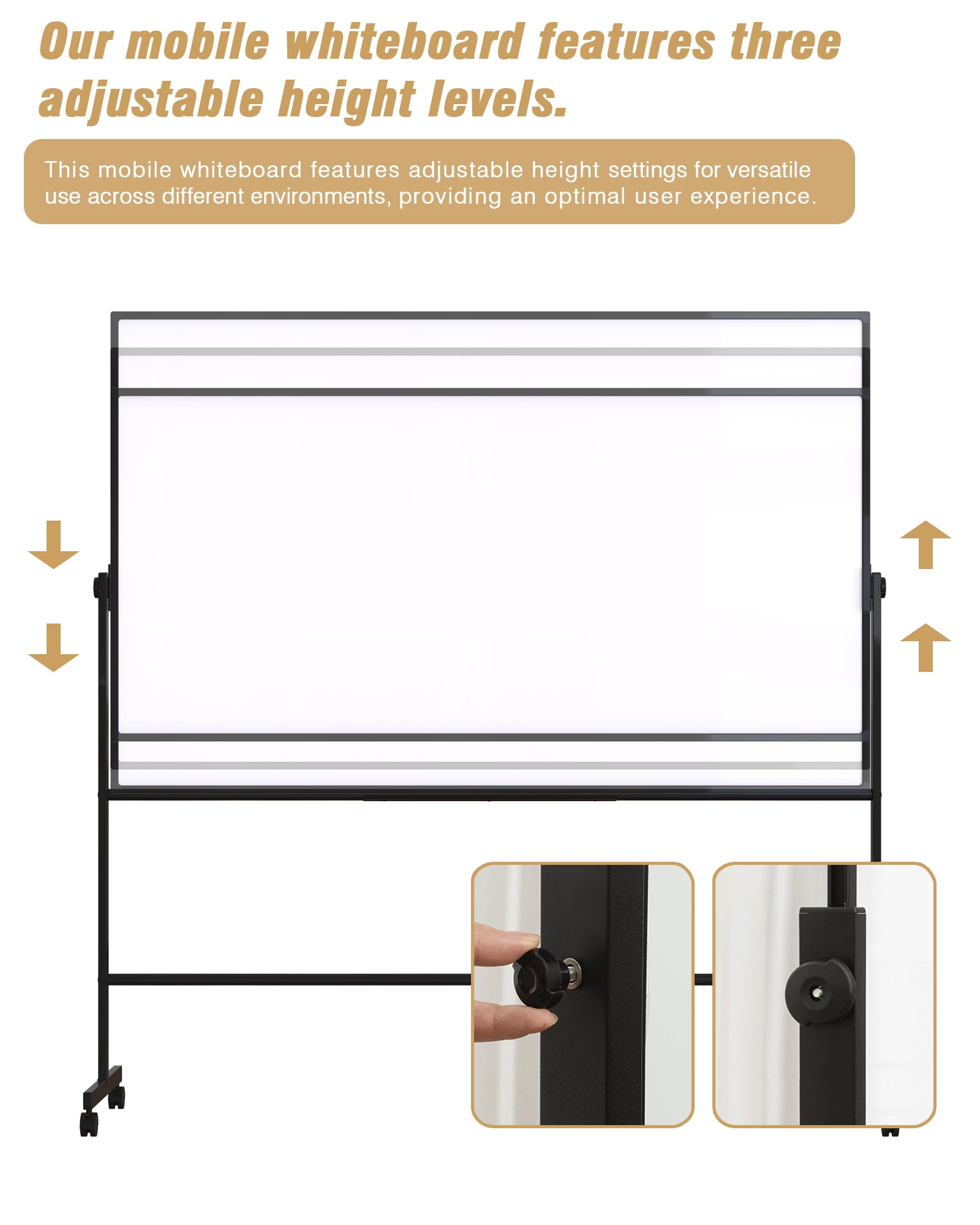 TOWON Double-Sided Mobile Whiteboard - 72"x40" Extra Large Height Adjustable Magnetic Dry Erase Board on Wheels, 360° Rolling Office White Board Pizarra - Black