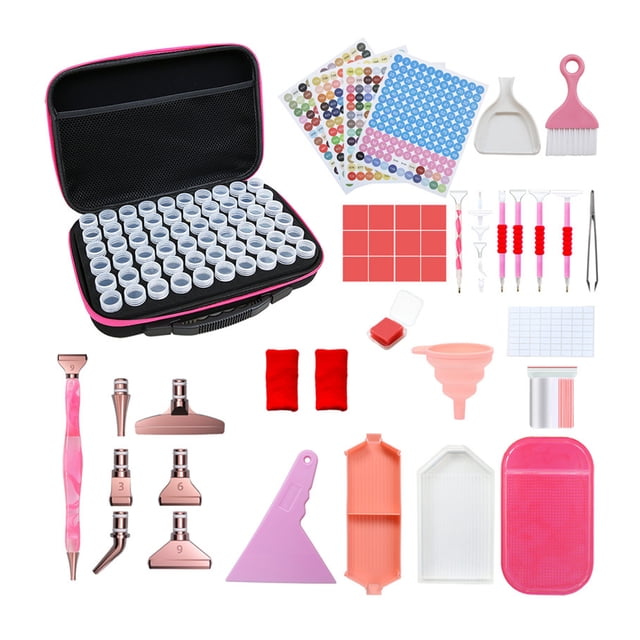 Diamond Storage Containers, Art Storage Box With Label, 60 Cans, Mesh Pocket Compartment, Funnel Art Accessories And Tools Kits Storage Box For Jewelry Beads