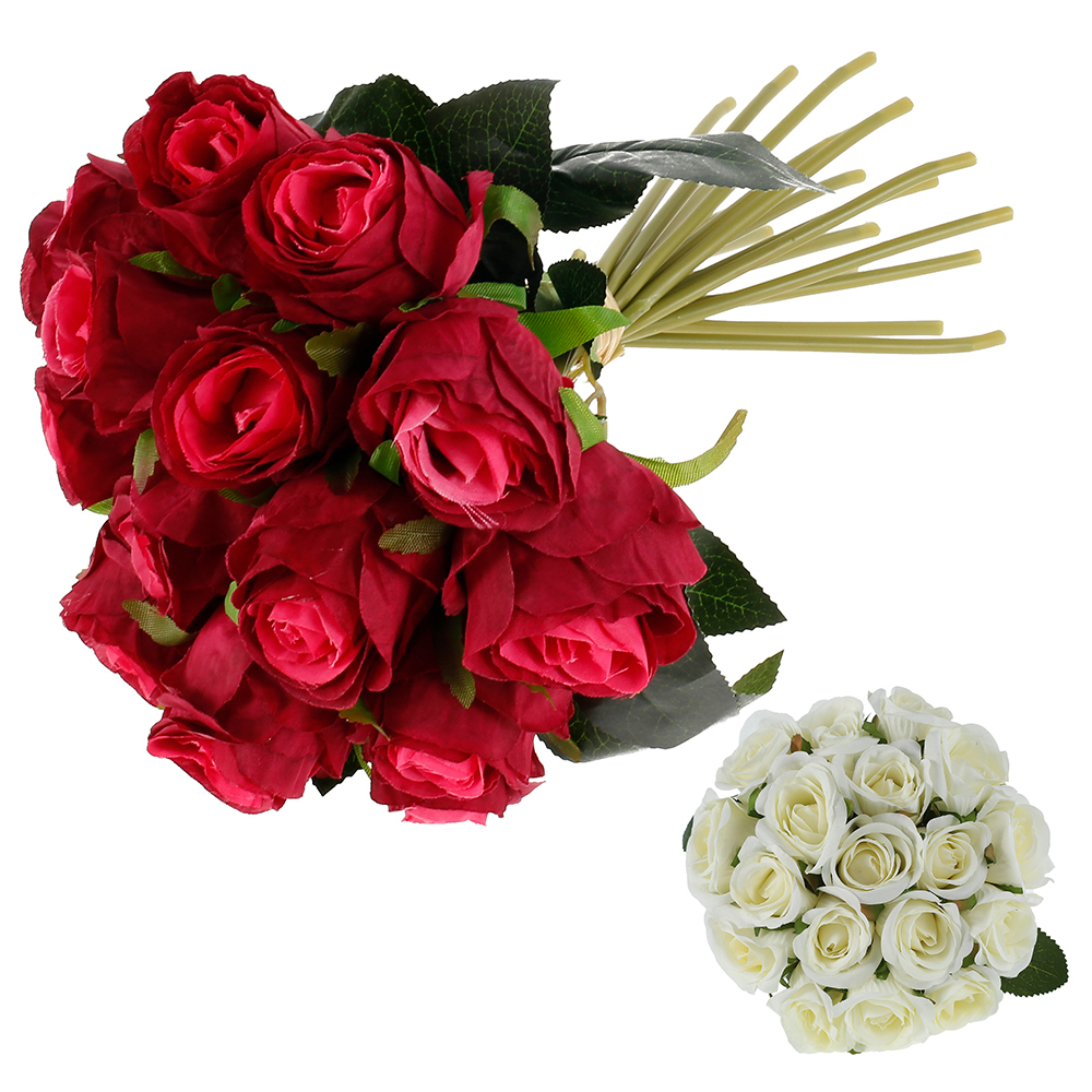 18 Heads Artificial Rose Flowers Real Looking Realistic Fake Roses with