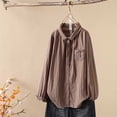 thumbnail image 2 of Olyvenn Women's Striped Button Down Shirts Long Sleeve Oversized Blouse Boyfriends Casual Loose Tunics Business Work Tops Coffee 6, 2 of 3