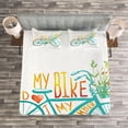 thumbnail image 3 of Ambesonne Summer Quilted Bedspread Set 3 Pcs, Blue Bike with Flowers, Queen Size, Turquoise Yellow, 3 of 3