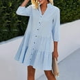 thumbnail image 6 of Amzcrzy Women's Tunic Shirt Mini Dress Long Sleeve Cotton Drop Waist Collar Short Dress Button Up Ruffle Hem Shift Dresses S-XL, 6 of 6
