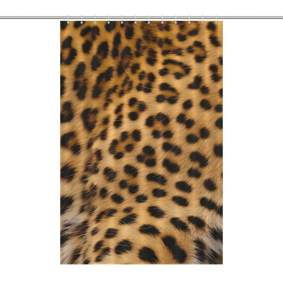 Leopard Print Pattern Waterproof Polyester Quick-Drying Shower Curtain for Bathroom with 12 Hooks