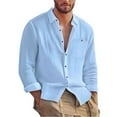 thumbnail image 2 of LIIPEE Men Shirts Casual Long Sleeve Lapel Solid Color Linen Cardigan Shirt Male Loose Fit Fashion Buttons Tops Comfortable Breathable Soft Daily Shirts,Sky Blue,S, 2 of 8