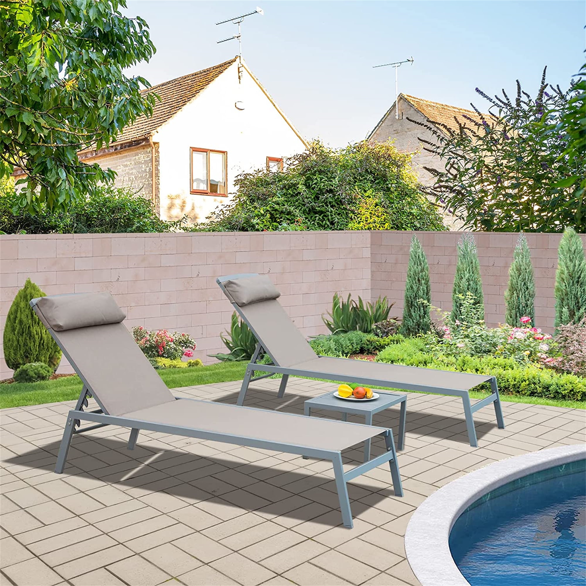 CoSoTower Patio Chaise Lounge Set of 3, Aluminum Lounge Chairs with 5