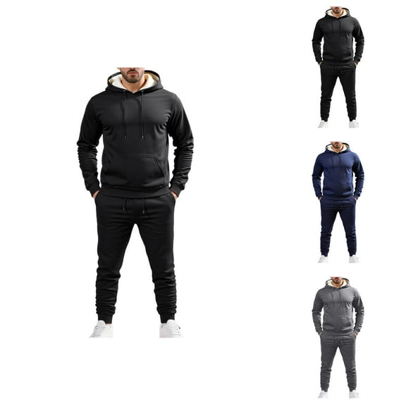 Mens Track Suits 2 Piece Set Winter Lined Warm Hoodie and Jogger Sweatpants Matching Sweatsuit Lounge Set