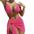 thumbnail image 1 of 3Pcs/Set Printing Solid Color Lace-up Bikini Cover Up Set Halter Bra Mid-rise Briefs Skirt Set Beachwear, 1 of 7