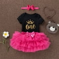 thumbnail image 4 of AURIGATE Toddler Baby Girl Skirt Newborn Infant Baby Girls Letter Crown Birthday Romper+Tutu Skirt+Hairband Sets, 4 of 5
