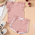 thumbnail image 6 of NAISIBABY Girls 2-Piece Sets, Solid Color Ruffles Sleeveless Tops Dolphin Shorts Summer Casual Outfits Pink 5-6T, 6 of 9