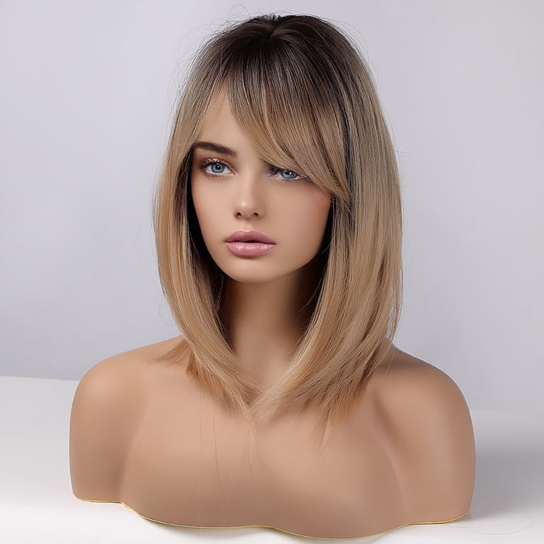 BERON Ombre Blonde Short Straight Bob Wig With Bangs for  display picture 1