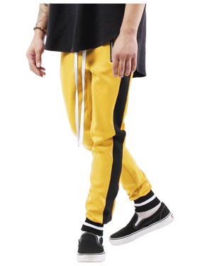 Ma Croix Men's Skinny fit Two Tone Stripe Track Pants Jogger with Zipper Pockets