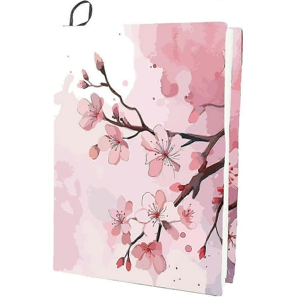 Blossom Stretchable Book Cover Cherry Blossom Pink Flower Washable Reusable Large Nylon Book Protector 9.4x15.7 Inch Elastic Notebook Wraps Suitable f