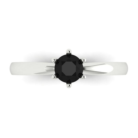 Clara Pucci 14K White Gold 0.5ct Onyx Solitaire Ring for Women