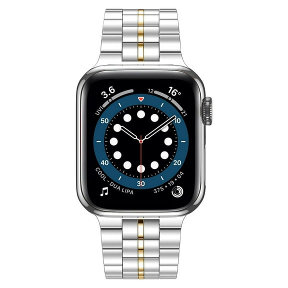 Fitlink Ultra Thin Metal Wristband Strap for Apple Watch 38/40/41/42/44/45mm, Compatible with Apple Watch Series 7/6/5/4/3/2/1/SE((Silver/Gold-1 -42/44/45mm)