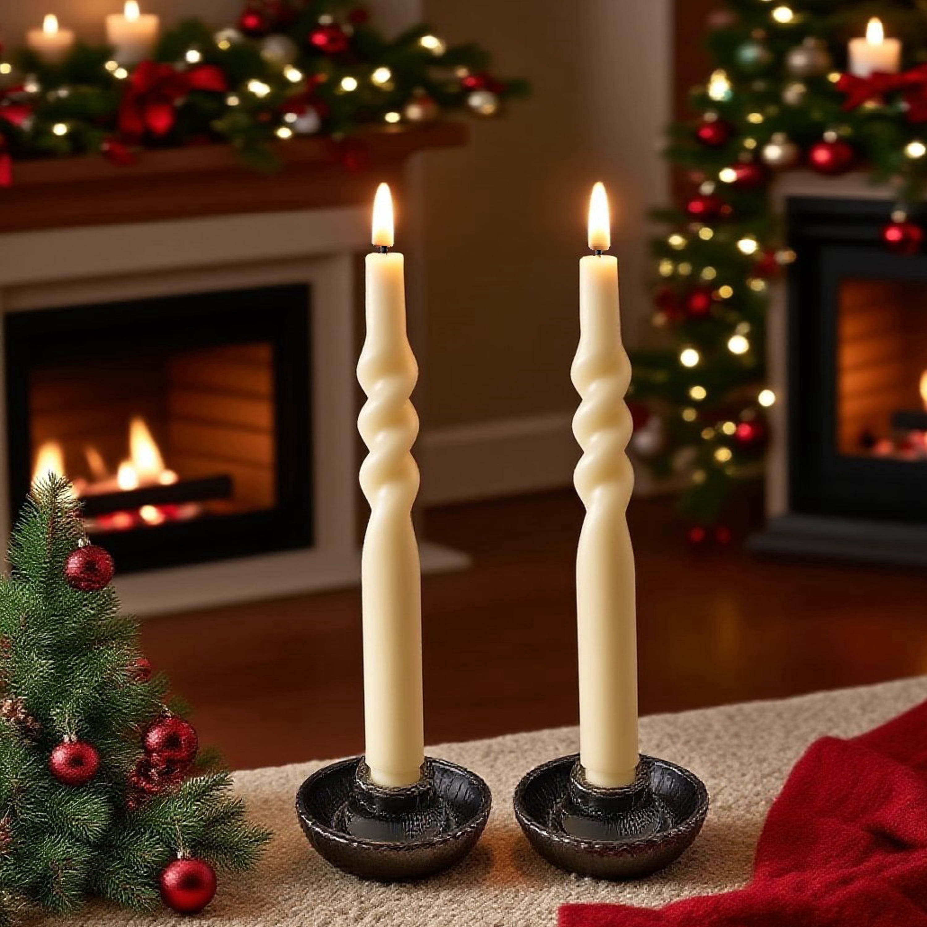 Indoor Battery-Operated LED Plastic Flameless Christmas Twisted Taper Candles, Cream, 11", 2 Count, by Holiday Time