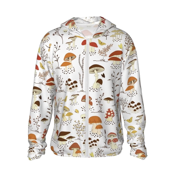 Balery Mushrooms And Butterflies Sudadera ligera de manga larga con capucha y protección solar UPF 50+ para hombre y mujer, ideal para pesca y running-3X-Large