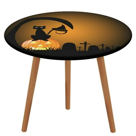 

Bybiment Round Fitted Tablecloth with Elastic Edge Halloween Graveyard Decorative Tablecloth Table Cover 51 Inch