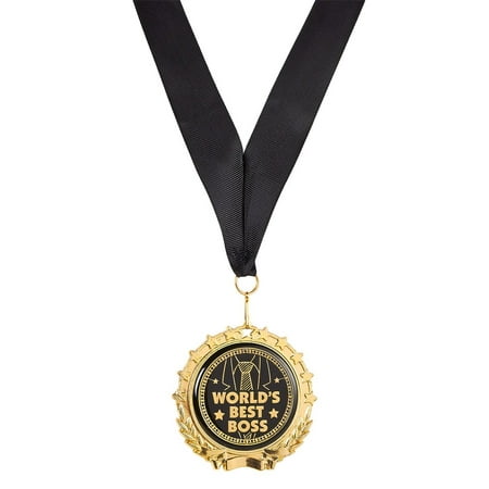 Juvale Gold Medal for Boss - World's Best Boss Medal with Ribbon - Company Event and Boss' Birthday Novelty Gift - Metal, Gold, (Best Metal In The World)