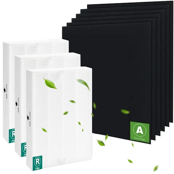 HPA300 HEPA Filter Replacement for Honeywell Air Purifier, 3 HEPA Filters R & 6 Precut Activated Carbon Pre-Filters