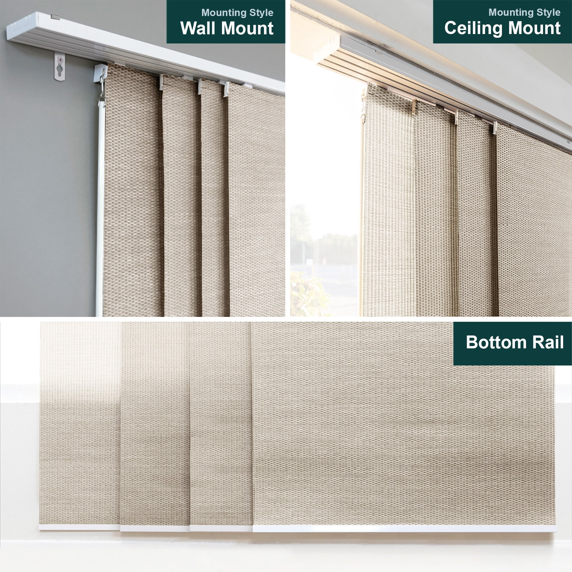CHICOLOGY QUAD RAIL SLIDING PANEL Woven Truffle (Woven Sandshell) W:46-86 x H:Up-to 96 inches