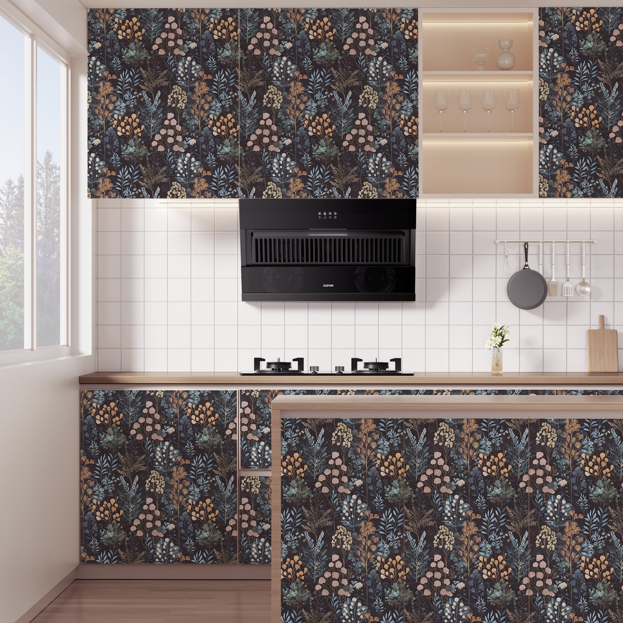 (4 pack) Abyssaly Floral Peel and Stick Wallpaper 17.5-in x 118-in Self-Adhesive Removable Wallpaper Vinyl Paper for Home Decor