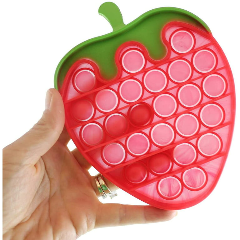 1 STRAWBERRY Cute Fruit Shaped Pop Silicone Push Poke Bubble Wrap Fidget Toy  - Press Bubbles to Pop the Bubbles Down Then Flip it over and Do it Again -  Sensory Stress