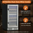 thumbnail image 3 of ChaoLink 15" Wine Cooler Refrigerator, 29 Bottles, Stainless Steel, Double-Layer Tempered Glass, Built-in/Freestanding, 3 of 9