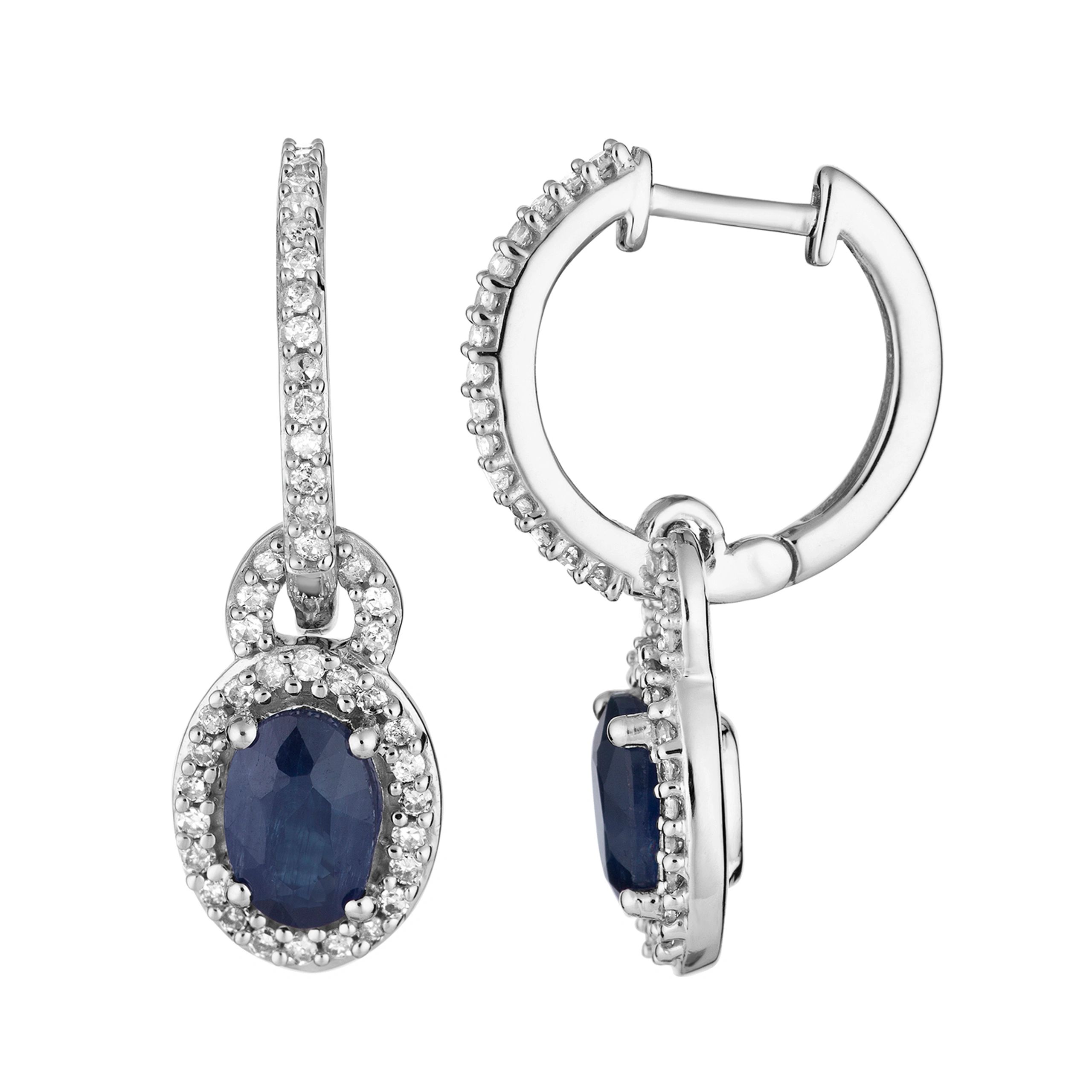10k White Gold Sapphire & 1/4 Carat T.W. Diamond Drop Earrings