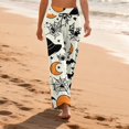 thumbnail image 4 of Domzest Womens Halloween Pajama Pants Halloween Graphic Wide Leg Pj Bottoms Drawstring Elastic Waisted Cute Sleepwear Complexion M, 4 of 6