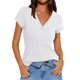 thumbnail image 1 of Camisa Prettywear para mujer, manga corta, cuello en V, 100% algodón, color blanco, 1 of 5