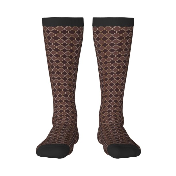 Fotbe Brown Gold Grid Calcetas Divertidas Estampadas para Hombre y Mujer, Calcetas de Algodón hasta la Rodilla para Caminar, Correr, Enfermería y Embarazo